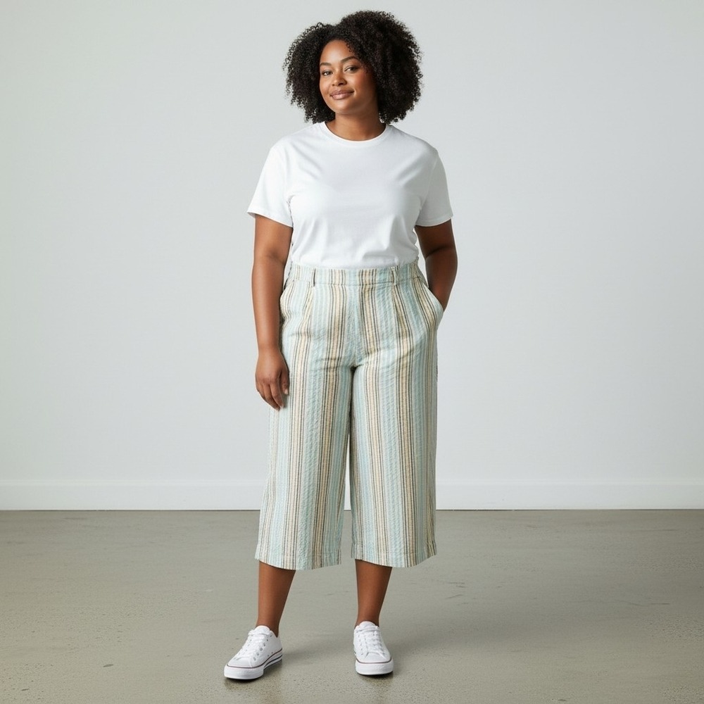 Talbots Women's Capri Pants Seersucker Pinstripe Nautical Vintage Beach Size 14